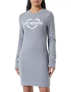 Love Moschino Damska sukienka z długim rękawem z nadrukiem holograficznym w sercu, Średni melanż, szary, 42 - Sukienki - miniaturka - grafika 1