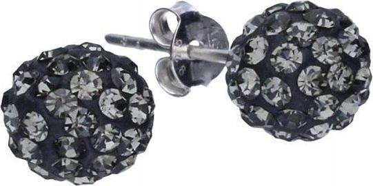 Srebrne kolczyki 925 kulki z szarymi kryształkami na sztyft na prezent S