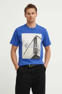 G-Star Raw t-shirt bawełniany męski kolor niebieski z nadrukiem D24683-C372 - Koszulki męskie - miniaturka - grafika 1
