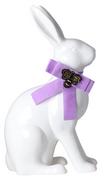 Wielkanoc - Królik ceramiczny, biały z fioletową kokardą, 47x28x17 cm - miniaturka - grafika 1