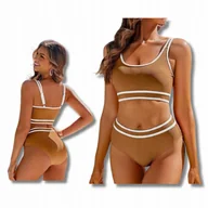 Stroje kąpielowe - Stroj Kapielowy Damski Dwuczesciowy Sportowy Wygodny Fast Dry Brazowy M - miniaturka - grafika 1