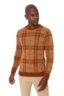 Swetry męskie - Trendyol Męska bluza z okrągłym dekoltem w kratę slim sweter, wielbłądzi, XL, Wielbłądzi, XL - miniaturka - grafika 1