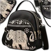 Plecaki - ﻿Mały plecak damski torebka we wzory na ramię 2w1 czarny plecaczek miejski - miniaturka - grafika 1