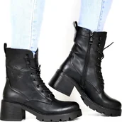 Botki damskie - DAMSKIE BOTKI NA OBCASIE WORKERY VINCEZA 89136 CZARNE - miniaturka - grafika 1