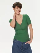 Koszulki i topy damskie - Lee T-Shirt Henley 112350211 Zielony Slim Fit - miniaturka - grafika 1
