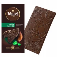 Czekolada - Czekolada Delikatnie Gorzka Premium 43% z cząstkami miętowymi i karmelem Wawel 90g - miniaturka - grafika 1