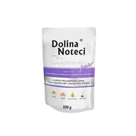 Mokra karma dla psów - Dolina Noteci PREMIUM dla psów małych ras JUNIOR bogata w wątróbkę z królika z ozorami z jelenia saszetka 100g 210429 - miniaturka - grafika 1