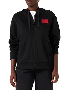 Armani Exchange Damska bluza z kapturem, ściągacze, naszywka z logo na przodzie, czarna, duża - Bluzy damskie - miniaturka - grafika 1