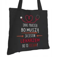 Torby i wózki na zakupy - Torba Bawełniana dla Lekarza Czarna Na Prezent ekologiczna Trwały Nadruk - miniaturka - grafika 1