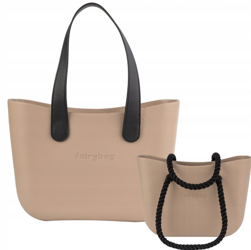 Beżowa torebka Jelly Bag B-1206-1 z pianki EVA, organizer z zamkiem, uchwyty skórzane i bawełniane, pojemna torba damska miejska, shopperka 30x40x10..