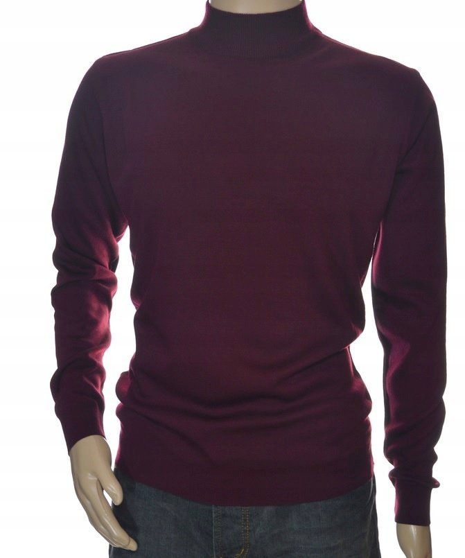 Sweter męski ze stójką z półgolfem półgolf z wełny wełniany 5XL bordowy