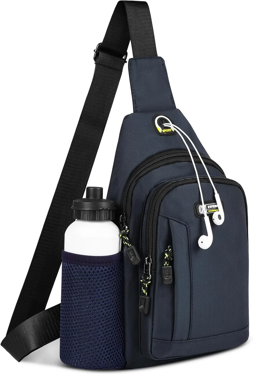 PLECAK CROSSBODY MĘSKI TORBA ANTYKRADZIEŻOWA NA RAMIĘ SPORTOWA KIESZENIE NIEBIESKI