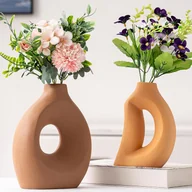 Wazony i flakony - Ceramiczny wazon dekoracyjny – zestaw 2 małych, nowoczesnych wazonów pustych, minimalistyczny, sypialnia, biuro (ciemnobrązowy/pomarańczowy) - miniaturka - grafika 1
