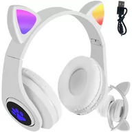 Słuchawki - Słuchawki bezprzewodowe nauszne Bluetooth 5.0 EDR z uszami kota Białe - miniaturka - grafika 1