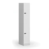 Szafki biurowe - Szafka ubraniowa ze schowkami, 2 schowki, 1850 x 300 x 500 mm, zamek mechaniczny z kodem, drzwi laminowane, biała - miniaturka - grafika 1