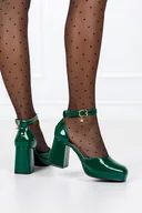 Czółenka - Zielone czółenka na klocku lakierowane damskie pasek wokół kostki ozdoba Casu ER23WX14-G-40 - miniaturka - grafika 1