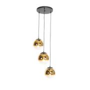 Lampy sufitowe - QAZQA Lampa wisząca Art Deco czarna ze złotym szkłem okrągła 3-punktowa - Pallon - miniaturka - grafika 1