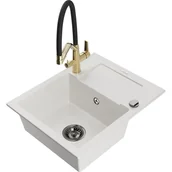 Zlewozmywaki z baterią - Mexen Enzo zlewozmywak granitowy 1-komorowy z ociekaczem i baterią kuchenną Duo, biały - miniaturka - grafika 1