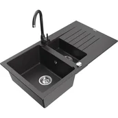 Zlewozmywaki z baterią - Mexen Matias zlewozmywak granitowy 1,5-komorowy z ociekaczem i baterią kuchenną Telma, czarny nakrapiany - miniaturka - grafika 1
