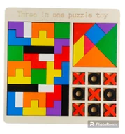 Puzzle - Drewniana Układanka 3W1 Tetris Tangram Kółko I Krzyżyk Edukacyjna Puzzle - miniaturka - grafika 1