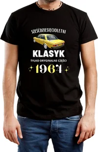 T-SHIRT MĘSKI NADRUK PREZENT NA 60 URODZINY KLASYK 1964 CZARNA R-M A606 - Koszulki męskie - miniaturka - grafika 1