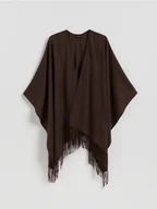 Swetry damskie - Reserved - Poncho z frędzlami - brązowy - miniaturka - grafika 1