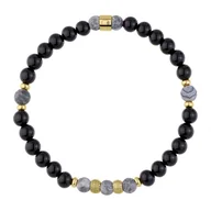 Bransolety męskie - Bransoletka Męska czarne koraliki onyksu szary jaspis. - miniaturka - grafika 1