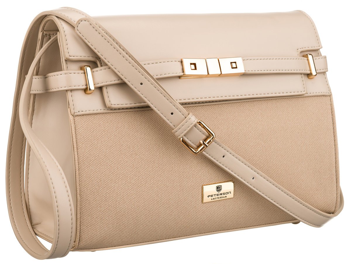 Torebka damska na ramię PETERSON elegancka mała listonoszka skóra ekologiczna modna z ozdobnym zapięciem beżowa