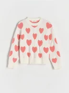 Swetry dla dziewczynek - Reserved - Sweter w serca - złamana biel - miniaturka - grafika 1