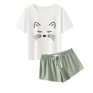 Piżamy damskie - Piżama Damska Dwuczęściowa Zielona z Nadrukiem Pandy T-shirt i Spodenki 42 - miniaturka - grafika 1