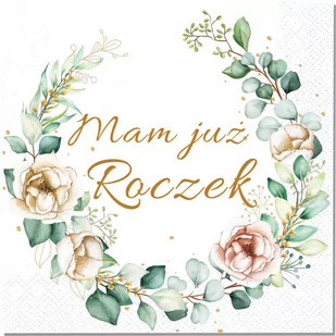 Serwetki urodzinowe Mam już Roczek eukaliptus Róże kwiaty Pierwsze Urodziny - Dekoracje i nakrycia stołu na imprezę - miniaturka - grafika 1