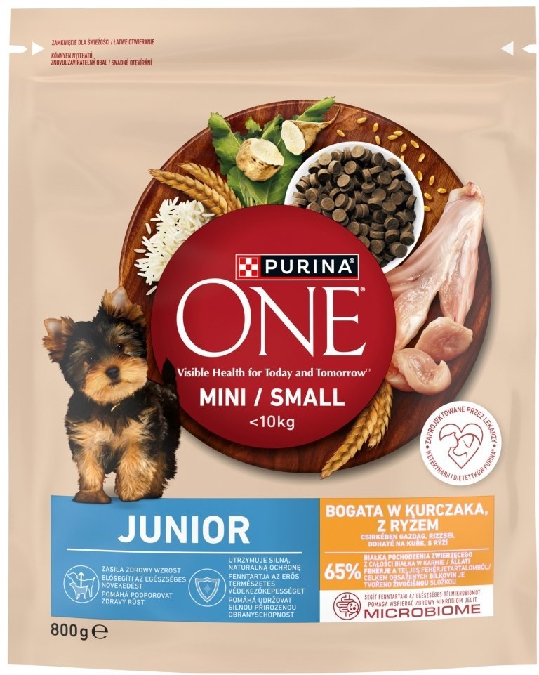 PURINA NESTLE Purina One Junior Mini/Small Karma dla szczeniąt bogata w kurczaka z ryżem 800 g