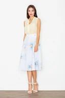 Spódnice - Rozkloszowana SPÓDNICA w niebieska kwiaty L - miniaturka - grafika 1