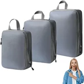 Akcesoria podróżnicze - ORGANIZER KOMPRESYJNY do pakowania walizki Podróżne Torby Zestaw 3 szt     SZARY - miniaturka - grafika 1