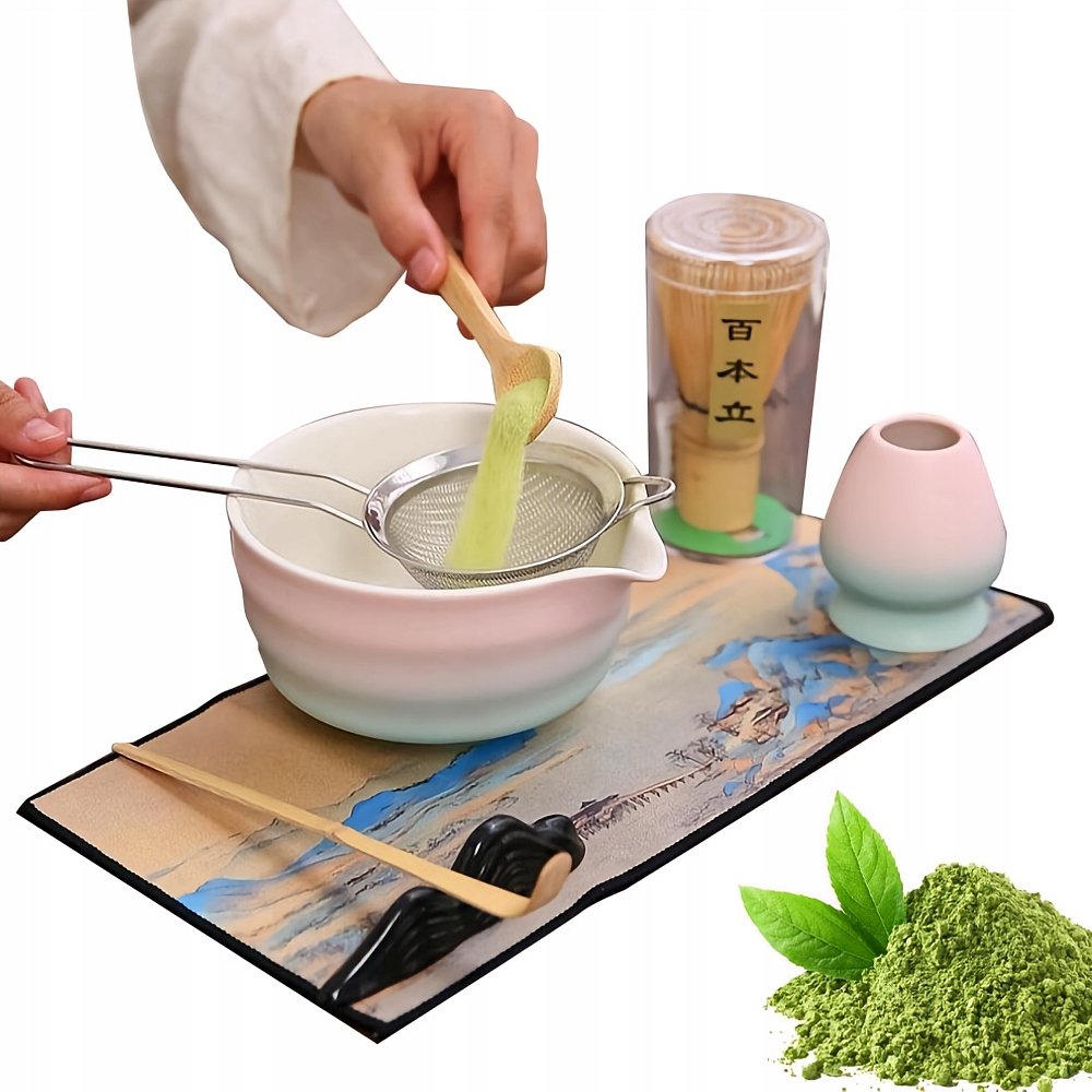 Kompletny Zestaw Matcha Z Miseczką Ceramiczną I Miotełką Bambusową 8SZT