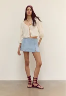 Spódnice - Stradivarius Spódnicospodenki mini z rozcięciami Niebieski denim 34 - miniaturka - grafika 1