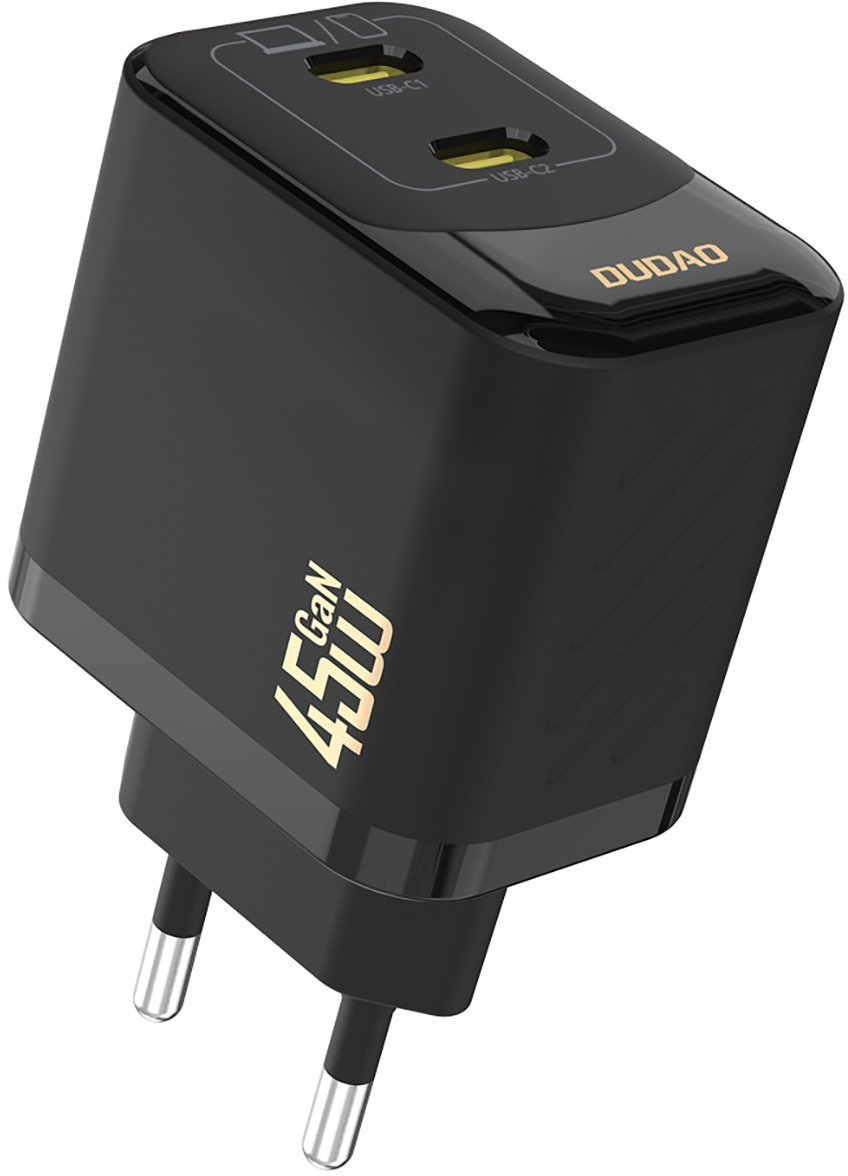 Ładowarka sieciowa 2xUSB-C GaN PD 45W - czarna Ładowarka sieciowa 2xUSB-C GaN PD 45W - czarna
