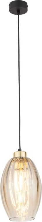 Lampa sufitowa wisząca 1xE27 170cm Czarna ze szklanym bursztynowym kloszem