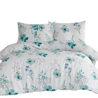 Pościel - Pościel flanelowa ciepła gruba 200x220 31504-1 błękitne kwiaty - miniaturka - grafika 1