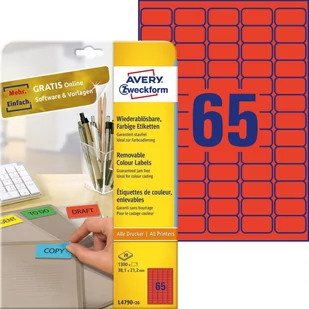 Avery Zweckform Zweckform Usuwalne etykiety kolorowe 38.1 x 21.2 mm czerwone L4790-20 L4790-20 - Papier do drukarek - miniaturka - grafika 2