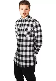 Koszule męskie - Urban Classics Męska koszula z zamkiem błyskawicznym z długim rękawem, flanelowa koszula na czas wolny, różnokolorowy (Blk/Wht 0050), S - grafika 1