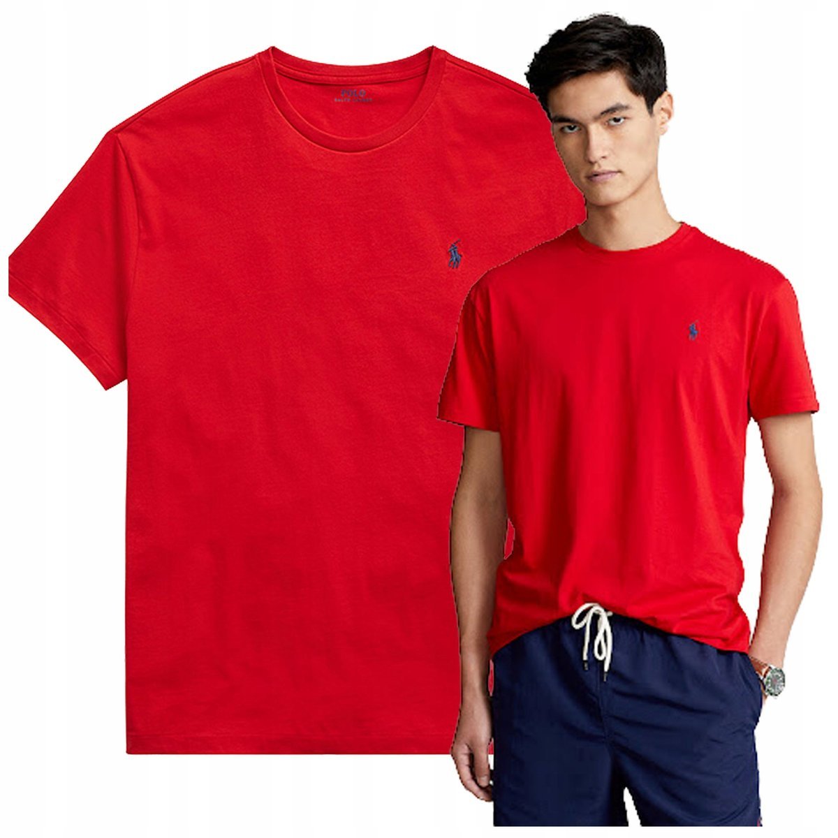 koszulka meska ralph lauren bawelniana tshirt meski czerwony PREMIUM r.S