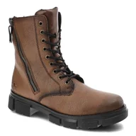 Botki damskie - Brązowe Botki Rieker Skórzane Ocieplane Buty Damskie - miniaturka - grafika 1