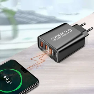 Ładowarka sieciowa Alogy szybka 3x USB-A + USB-C Quick Charge QC 3.0 PD 20W Czarna - Ładowarki do telefonów - miniaturka - grafika 3