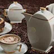 Filiżanki - Filiżanka 220 ml ze spodkiem Płaski Złoty 9699 - miniaturka - grafika 1