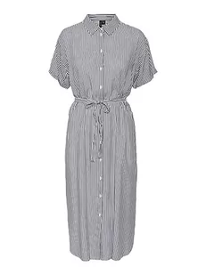 VERO MODA Sukienka damska VMBUMPY SS Calf Shirt Dress NOOS, Snow White/Stripes: India Ink, S, Snow White/Stripes:India Ink, S - Sukienki - miniaturka - grafika 1