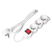 Listwy zasilające - Przedłużacz 3-krotny 2P+Z, z wyłącznikiem, 5m H05VV-F 3x1,5mm2, Imax=16A, płaska wtyczka, biały - miniaturka - grafika 1