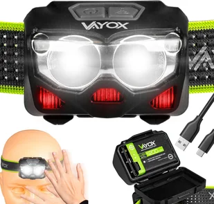 Vayox Latarka Czołowa LED VA0078 500lm XTE 5W + COB 5 Trybów USB-C Czarna - Latarki - miniaturka - grafika 1