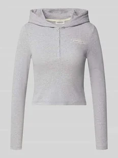 Bluzka o kroju slim fit z długim rękawem, kapturem i wyhaftowanym logo - Bluzki damskie - miniaturka - grafika 1
