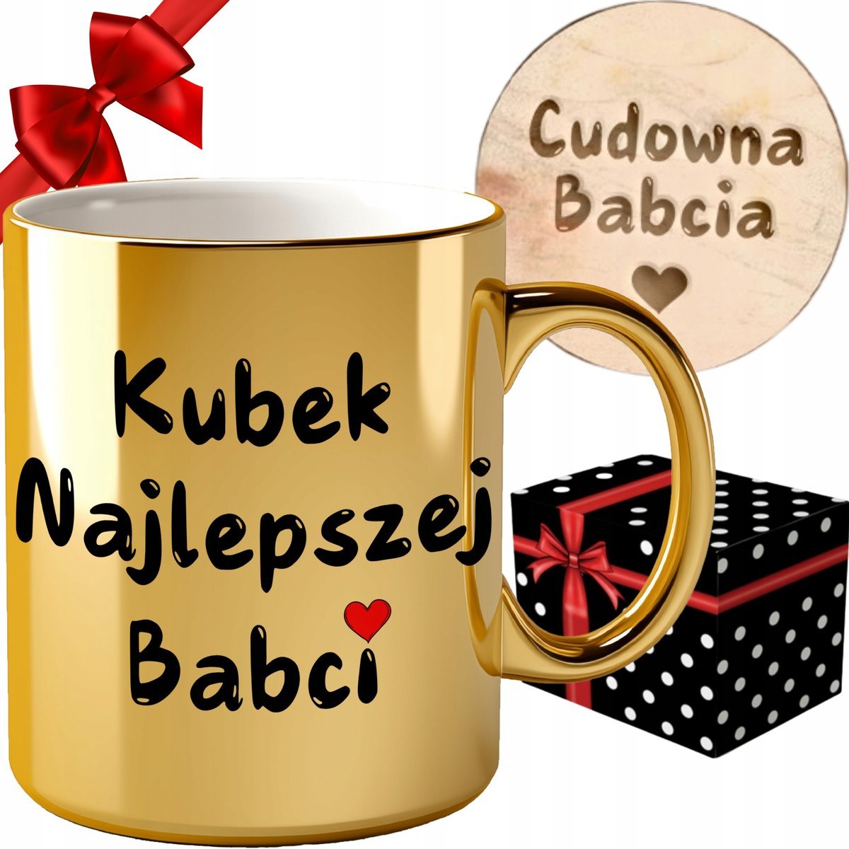 KUBEK DLA BABCI cudowna babcia PREZENT ZŁOTY ELEGANCKI DUŻY DO HERBATY KAWY